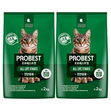프로베스트 고양이 그린 전연령 기능성 사료, 헤어볼+장건강, 2kg, 2개