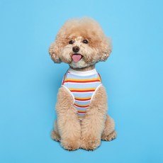 Flot 條紋狗狗無袖T恤, 天藍色