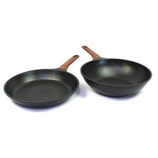 키친아트 인덕션 모던 프라이팬 세트 2종, 블랙 + 우드, 프라이팬  + 궁중팬, 1세트