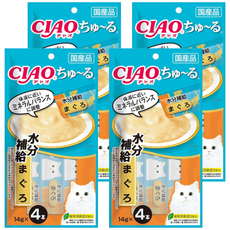 INABA CIAO 啾嚕肉泥水分補給 含水量90%易舔食 14g x 4本 綠茶消臭成分配合, 鮪魚, 56g, 4袋