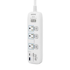Kinyo 4開3插PD + QC高溫斷電延長線, 2.7m, 白色, 1條