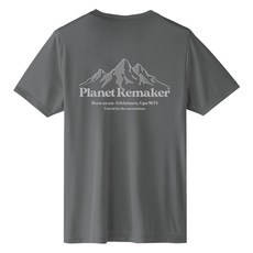 planet re:maker 中性款山脈印花短袖T恤, 深灰色