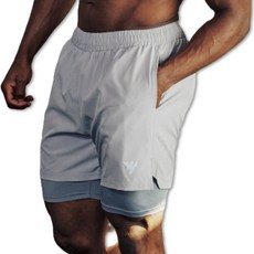 WINABLE 男款運動網眼鬆緊帶涼感五分緊身短褲, 灰色, 1個