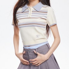 메이첼 여성용 파스텔 스트라이트 폴로넥 숏 티셔츠 13162