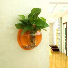 라이프스윗 아크릴 벽걸이 화분 어항, 투명 오렌지, 1개