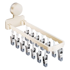 費歐家 吸盤式14夾折疊襪子架, 奶油白