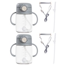LALABY Plus雙柄按壓式吸管杯附背帶替換吸管組, 灰色, 2組, 220ml