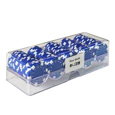 撲克牌籌碼 100入+壓克力收納盒組, 藍色