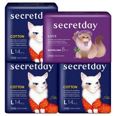 secretday 純棉衛生棉 L號 14片 3包+LOVE系列加長夜用型 8片, 1組