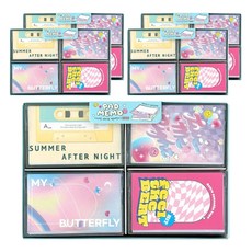 懷舊感性 復古 回憶 手帳裝飾 無黏性 卡套 Kitsch風格 卡式錄音帶 便條紙 4款 x 5張 組合, 紫色, 粉紅色, 彩虹, 黃色, 1套