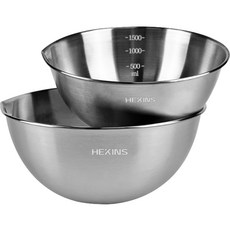 세신유엔씨 스텐 눈금 계량 물코있는 믹싱볼 세트, 실버, 1개