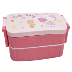 Skater Sanrio 三麗鷗 塑膠AG抗菌雙層便當盒 YZW3AG 上層300ml + 下層300ml 17.6 x 8.3 x 8cm, Hello Kitty, 1個