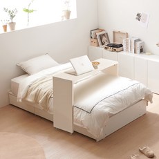 보니애가구 디오니 트리플 수납 침대프레임 + 베드테이블 + 스파인코어 매트리스 세트 방문설치, 화이트