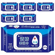 KENNEX 肯尼士 酒精柔溼巾 60抽 清潔乾爽 加蓋設計 獨立抽取 水刺無紡布 柔軟舒適 溫和配方, 1入, 6包
