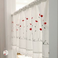 Woori & Deco 法式花卉刺繡蕾絲廚房罩窗簾 2p, 白色的