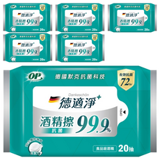 OP 德適淨 抗菌酒精擦 20抽, 6個, 1個裝