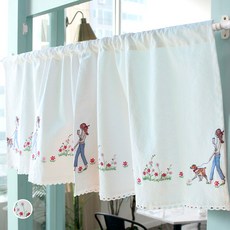 WOOREEDECO 花朵刺繡蕾絲邊窗簾, 米白色