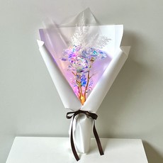 米當花 人造花 幻彩玫瑰迷你花束 LED三朵 + 雪花人造花, 雪白色, 1個