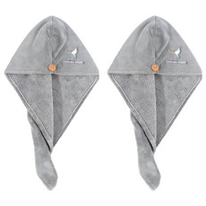 韓系加厚超吸水速乾髮帽包巾2件組, 灰色, 1組