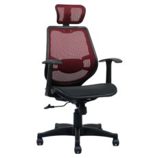 台灣製造頭枕電腦椅 AH-02 144~126 x 64 x 48cm 網布透氣人體工學辦公椅, 紅色