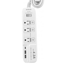 Kinyo 高溫斷電延長線 3孔 4開3插 3USB 475g, 1.8m, 白色, 1條