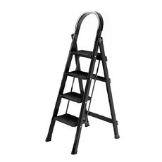 加厚碳鋼折疊人字梯 4步梯 黑色 輕巧便攜 家用梯, 59 x 39.8 x 116cm, 1個