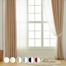 The Zari 打孔式長版遮光窗簾 2入+雪紡窗簾 2入+窗簾綁帶 2入, 遮光窗簾（米色）、雪紡窗簾（白色）