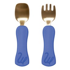 마미그래 유아용 방짜유기 자기주도 이유식 스푼세트, 블루베리 블루, 1세트