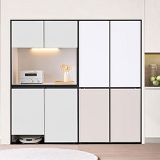 엘리에셀 비스포크 오브제 LED 로봇청소기형 광폭 다용도 수납장 1000 상부장 + 하부장 세트 방문설치, 코타화이트