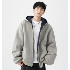 Sunbit 男款 Hedro 素色寬鬆版型撞色日常基本款連帽拉鍊外套