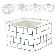 棉麻收納籃 高款 Set 6個, 白格, 20 x 13 x16cm