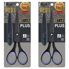 PLUS 普樂士 不沾膠剪刀 鏡面研磨高碳鋼 耐磨, 黑色, 2支