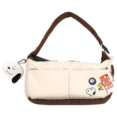 PEANUTS 史努比 狗狗斜背包, 1個, 白色 + 棕色