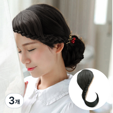 하이유니 벼머리 사이드 뱅 앞머리 헤어피스 오른쪽, 네츄럴블랙, 3개