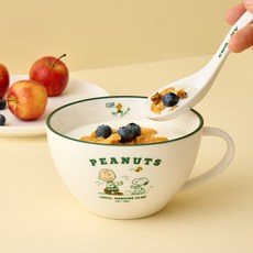 LocknLock 樂扣樂扣 Snoopy 史努比陶瓷穀物碗 520ml + 湯匙組 LLC101, 1套, 白色