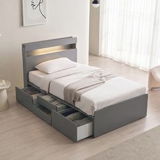 삼익가구 NEW 루시드 LED 4단 서랍 수납 침대 프레임 단품 방문설치, 그레이