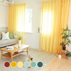 Maison Textile 連窗簾針也可洗 飄逸蝴蝶褶窗簾 2件組, 檸檬黃