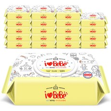 아이러브베베 플러스 옐로우 아기물티슈 캡형, 43g, 120매, 20개