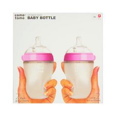 como tomo 親餵矽膠奶瓶 250ml 雙孔(3-6個月) 2入, 粉紅色, 1組