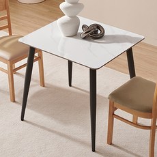 수플레 통세라믹 식탁 방문설치, 마블화이트 + 블랙, 2인용