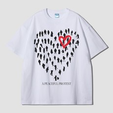 그랜피니 통기성 어센틱 오버핏 러브 앤 피스 프린팅 라운드 20수 반팔 티셔츠