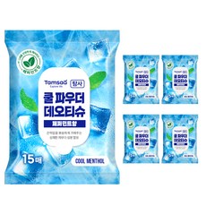 탐사 쿨링 쿨 파우더 데오드란트 물티슈 휴대형 15매, 81g, 5개