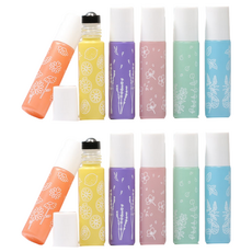 線條印花粉彩色滾珠空瓶 10ml 6件組, 白色(瓶蓋), 2套