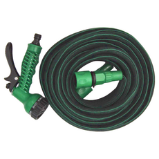 ChinDao 清島牌 7.5米伸縮水管 附快速接頭 彈力伸縮 強力水槍, 1條, 綠色