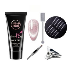 NAILBBAL 美甲專用貓眼凝膠 15ml+彩繪專用刷組 粉紅色, 1套, Polygel 15ml + 磁鐵 + Steleto Tip 100p + 刷子 + 夾子