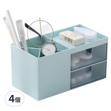 iSFun 透視抽屜 桌上化妝品文具飾品收納盒, 4個, 藍色