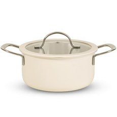 HANIL STAINLESS STEEL 電磁爐適用Rico系列3層雙耳湯鍋+鍋蓋, 1組, 18cm, 奶油色