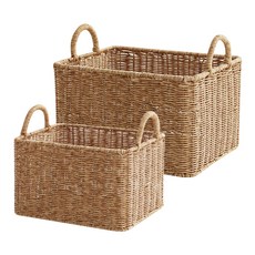 Nature Living 雙耳藤編收納籃 M號+L號, 單色, 1組