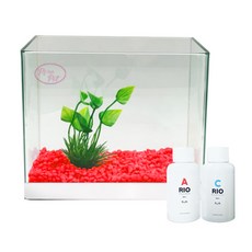 Rora Pet 自然加濕魚缸 + 人造水草 + 彩色石組, 櫻桃紅(彩色石), 隨機出貨(人造水草)