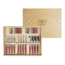 장듀보 우드박스 커트러리 4인 세트, 레드, 디너스푼 4p + 디너나이프 4p + 디너포크 4p + 커피스푼 4p + 케익포크 4p + 우드박스, 1세트